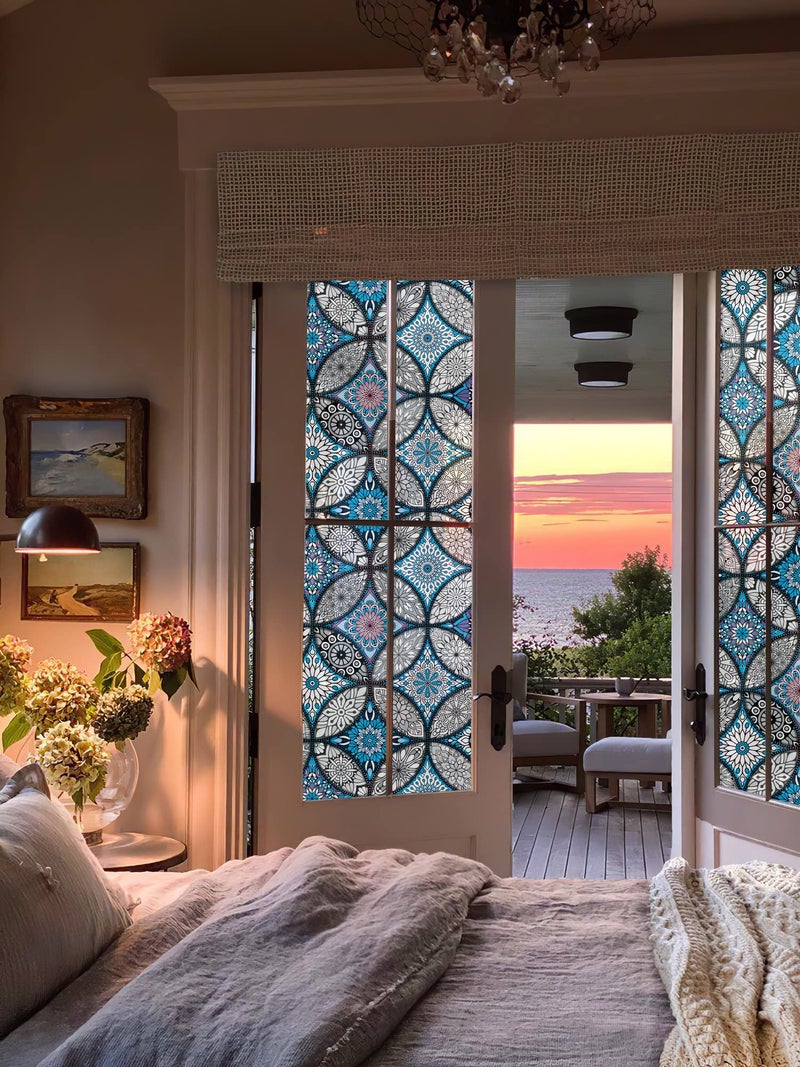 JiffDiff Blue Window Privacy Film Decorative Window Tint Film Stained Glass Window Clings Static Cling Decorative Window Film Sun Blocking Heat Control Window Covering Film for Home - Image 3