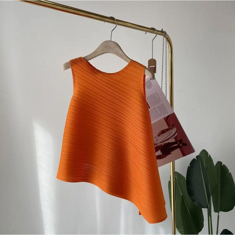 20.25 Million Thousand Pet Love Dyed White Elegant Lazy Miyake Sleeveless Top Pleated Tassel Skirt Women - Image 1