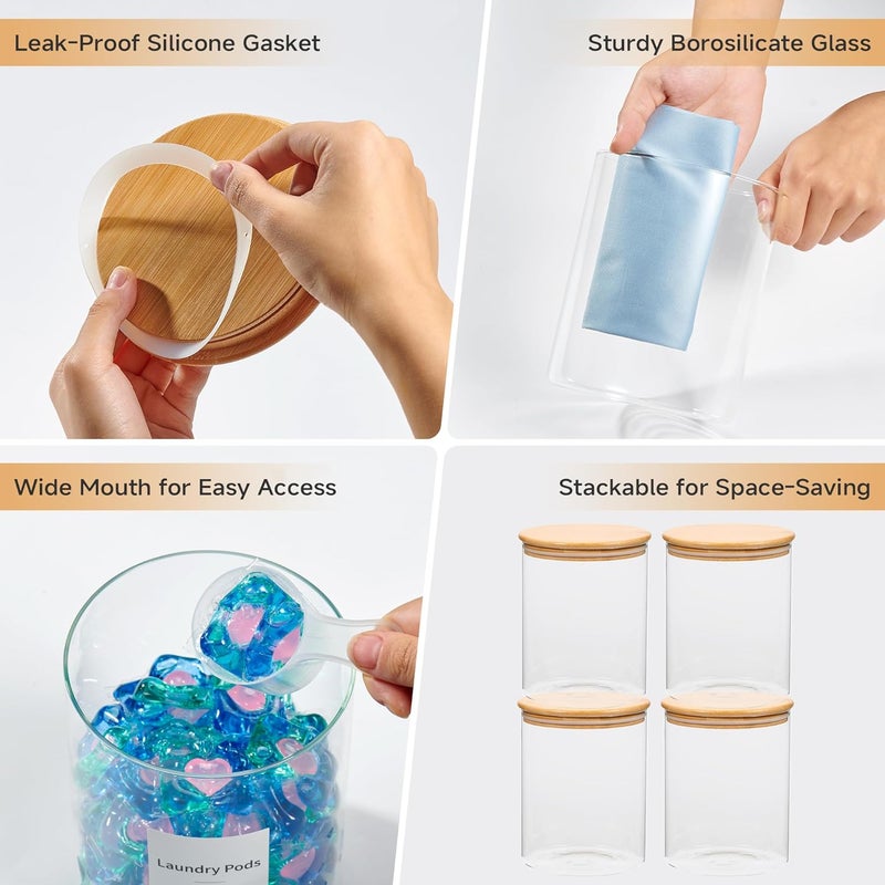 KitHero Glass Laundry Pods Container & Acrylic Dryer Sheet Holder with Bamboo Lids, Scoops & Labels | Premium Laundry Room Organization and Storage for Detergent Pods, Powder, Dryer Balls & Beads - Image 5