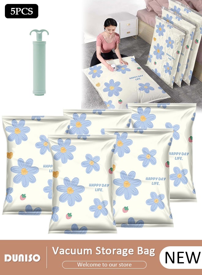 DUNISO Vacuum Storage Bag 5 Pcs Large Deluxe Zipper, Reusable Compression Bags Space Saver with Hand Pump, Vacuum Bag Use for Duvets, Pillows, Blankets, Curtains, Travel, Clothes - Image 1