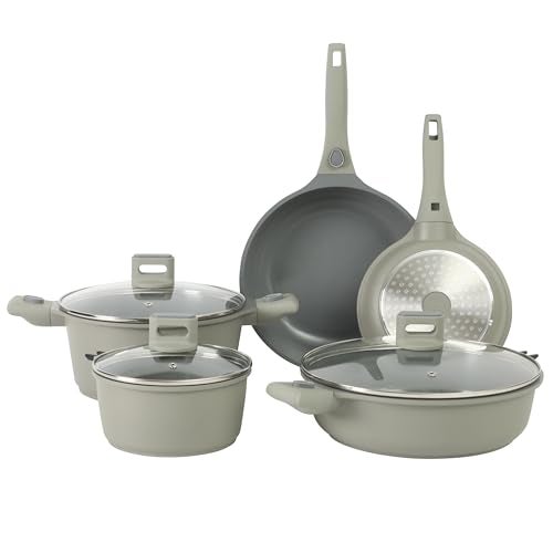 Sur La Table Kitchen Essentials 13 Piece Detachable Handle Pots and Pans Premium PFA Free Premium Ceramic Non Stick Induction Safe and Secure Removable Handle Cookware Set - Juniper Green - Image 1