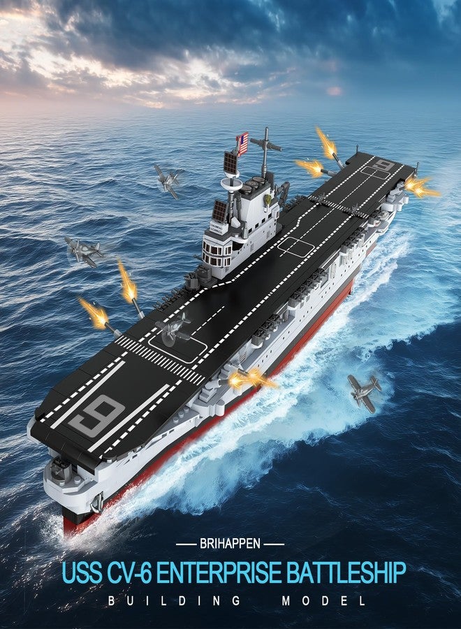 Brihappen Military Battleship Building Set for Adults Boys 14+, World Class USS CV-6 Enterprise Battleship Collectible Display Model, Large Warship Building Set, Birthday Gifts (1883 Pieces) - Image 4