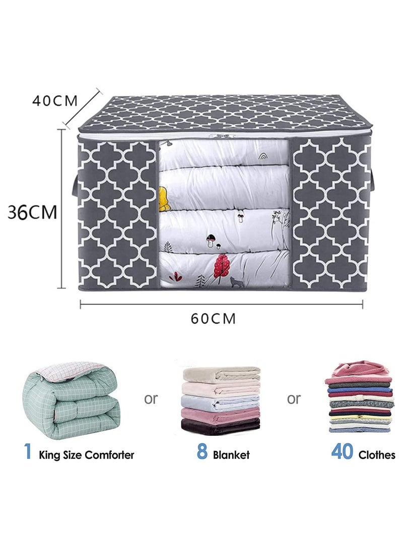 Storage Bags, 100L 3 Pack Large Blanket Clothes Organization and Storage Containers for Bedding, Comforters, Foldable Organizer with Reinforced Handle, Clear Window, Sturdy Zippers, Grey - Image 2