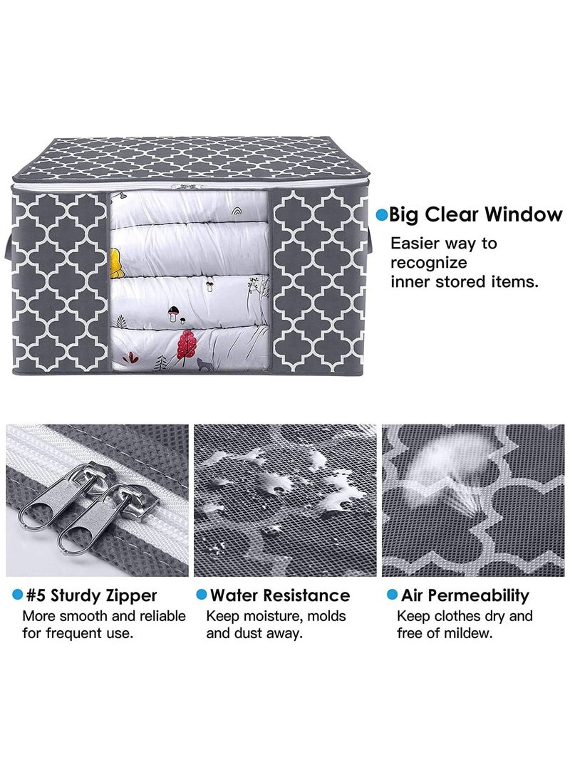 Storage Bags, 100L 3 Pack Large Blanket Clothes Organization and Storage Containers for Bedding, Comforters, Foldable Organizer with Reinforced Handle, Clear Window, Sturdy Zippers, Grey - Image 3