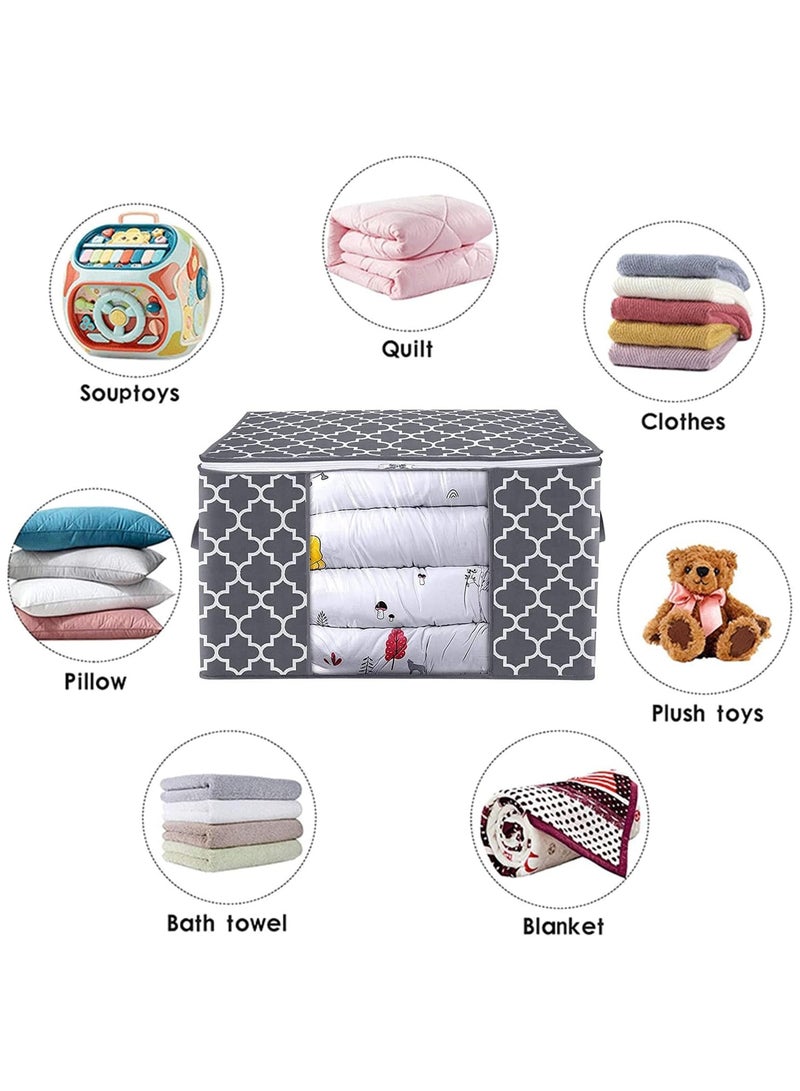 Storage Bags, 100L 3 Pack Large Blanket Clothes Organization and Storage Containers for Bedding, Comforters, Foldable Organizer with Reinforced Handle, Clear Window, Sturdy Zippers, Grey - Image 4