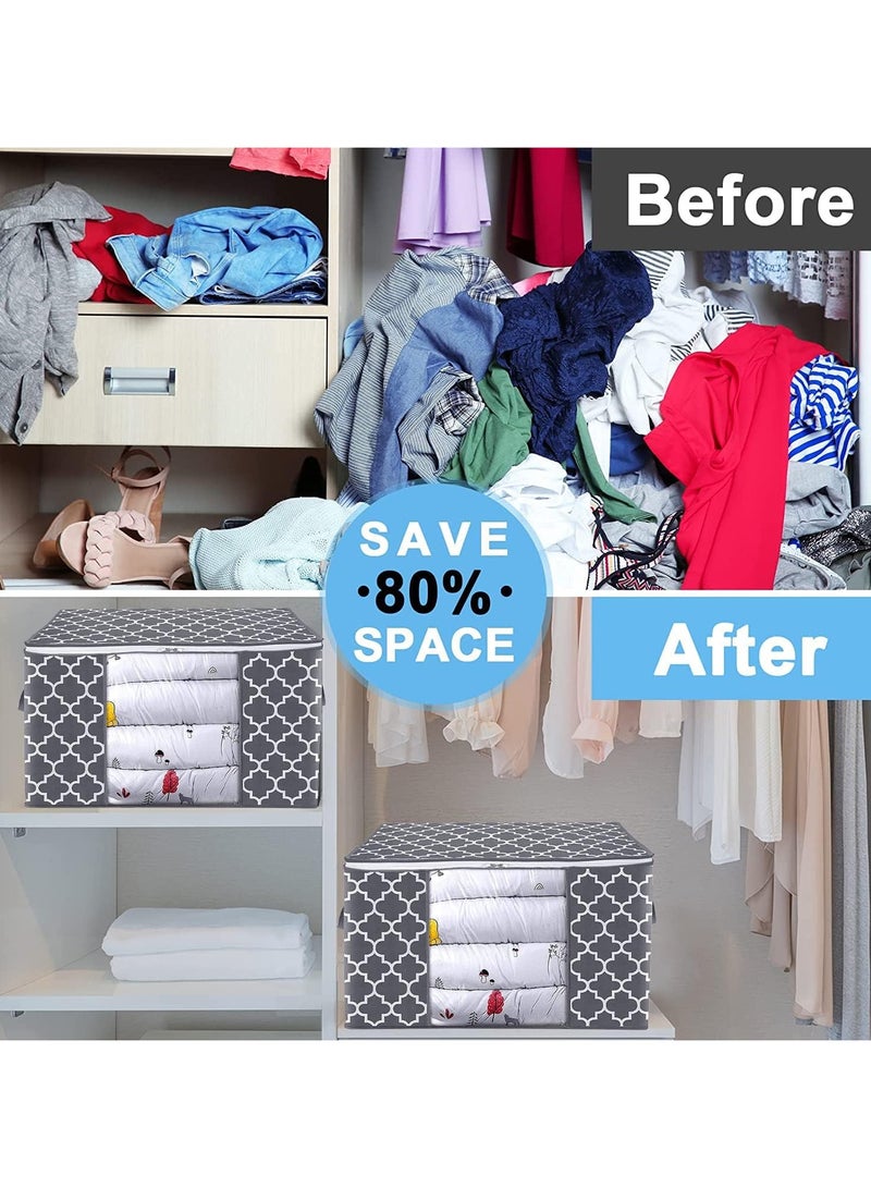 Storage Bags, 100L 3 Pack Large Blanket Clothes Organization and Storage Containers for Bedding, Comforters, Foldable Organizer with Reinforced Handle, Clear Window, Sturdy Zippers, Grey - Image 5