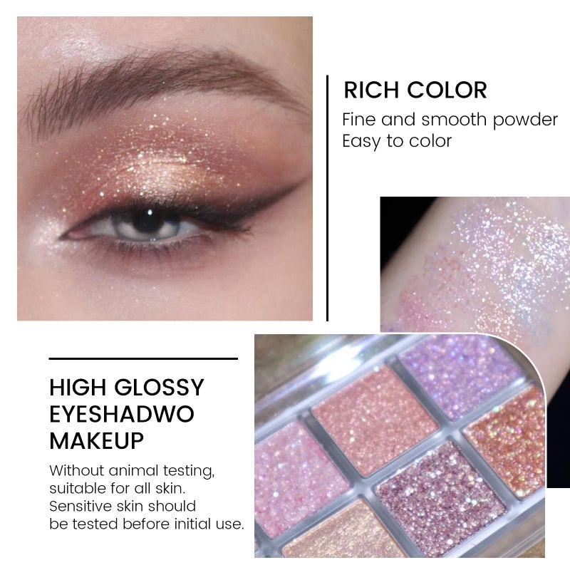 KYDA 10 Colors All Glitter Eyeshadow Palette, Sparkling Sequin Eyeshadow, Shiny Pearl Powder Eye Shadow, Multicolor Glitters Eyes Makeup, Pink Glitters Eyeshadsow Palette, Glitter Eyes Color - Image 4
