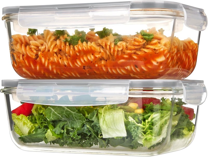 2Pack 1860ml Large Glass Food Storage Containers with Airtight Leak Proof Lids - Image 1