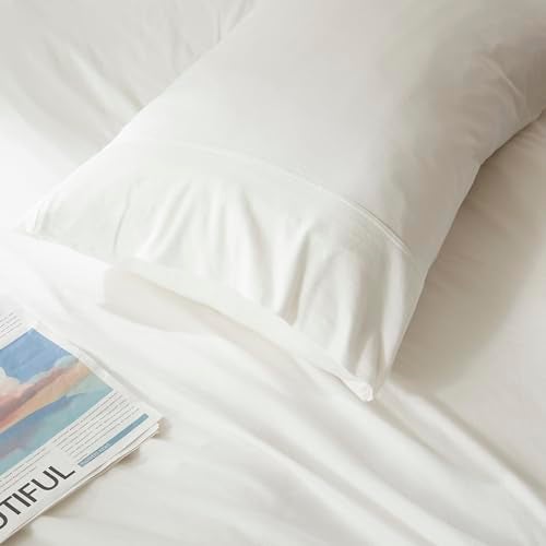 H HOUSEHOLD 100% Jersey Knit Cotton Queen Size Pillowcases Set of 2, Super Soft Breathable Pillow Cases, Envelope Closure, Stretchy T-Shirt Fabric (White, Queen Size Pillowcase (20" x 30")) - Image 4