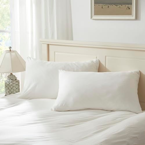 H HOUSEHOLD 100% Jersey Knit Cotton Queen Size Pillowcases Set of 2, Super Soft Breathable Pillow Cases, Envelope Closure, Stretchy T-Shirt Fabric (White, Queen Size Pillowcase (20" x 30")) - Image 1