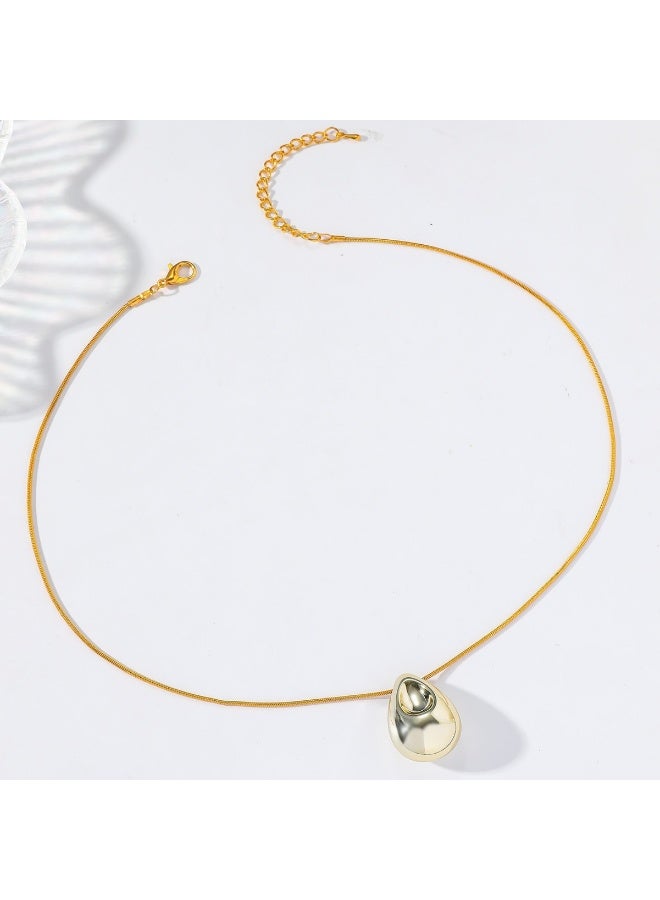 جيليز موديل جديد وعصري ومتعدد الاستخدامات: عقد بقلادة على شكل قطرة ماء مع طقم أقراط بسيط وأنيق بنمط بانك وبسطح مصقول - Image 5