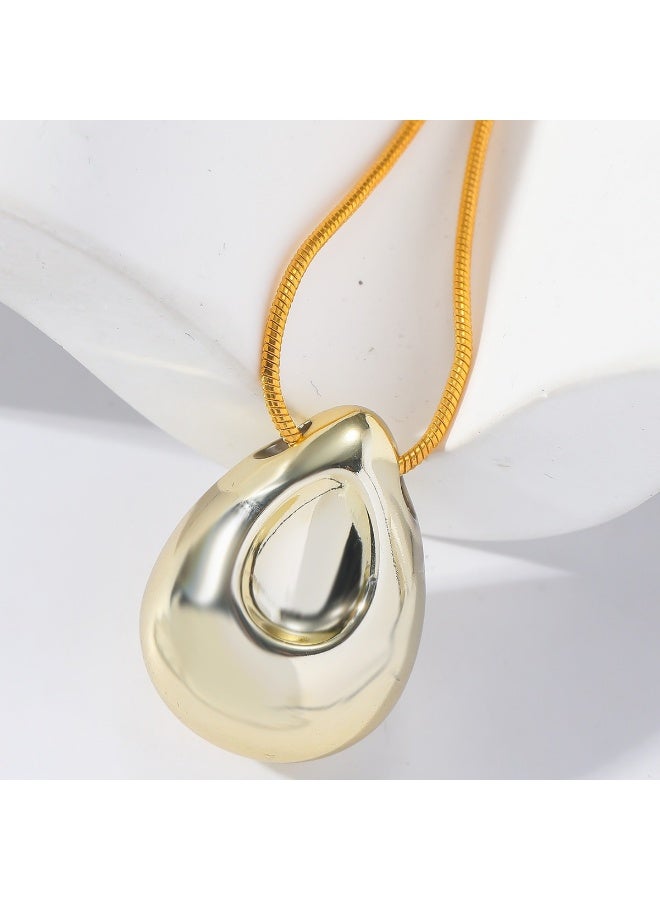 جيليز موديل جديد وعصري ومتعدد الاستخدامات: عقد بقلادة على شكل قطرة ماء مع طقم أقراط بسيط وأنيق بنمط بانك وبسطح مصقول - Image 2