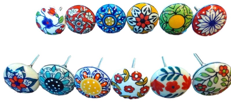 JGARTS 12 x Mix Vintage Look Flower Ceramic Knobs Door Handle Cabinet Drawer Cupboard Pull (12 Flat) - Image 2