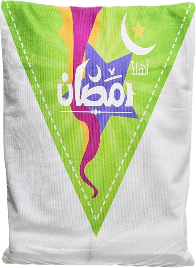 Generic Fabric Square Shaped Large Zipper Pillowcase Printed With Welcome Ramadan And Crescent Moon Design Perfect For Ramadan Home Decor - Multi Color