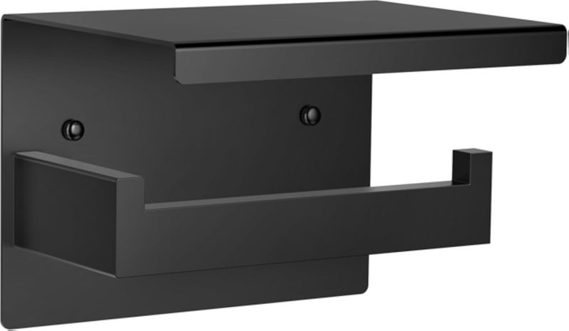 Auxmir Toilet Paper Holder No Drilling with Shelf, Toilet Paper Holder, Self-Adhesive or Wall Mounted, Toilet Roll Holder, Stainless Steel Toilet Paper Holder, Roll Holder for Bathroom, Black