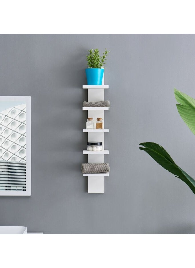 Gad Woods gad woods 5 Tier Vertical Floating Wood Shelf White- MDF Vertical Hanging Wood Shelf - Wooden Wall Shelves for Bedroom and Living Room  - Image 4