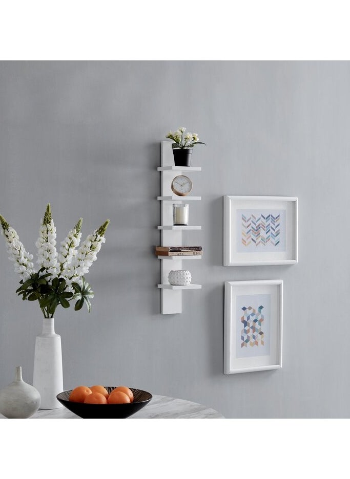 Gad Woods gad woods 5 Tier Vertical Floating Wood Shelf White- MDF Vertical Hanging Wood Shelf - Wooden Wall Shelves for Bedroom and Living Room  - Image 1