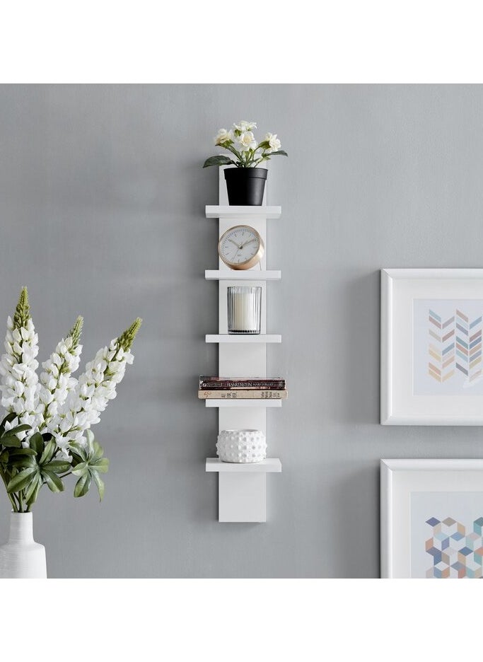 Gad Woods gad woods 5 Tier Vertical Floating Wood Shelf White- MDF Vertical Hanging Wood Shelf - Wooden Wall Shelves for Bedroom and Living Room  - Image 3