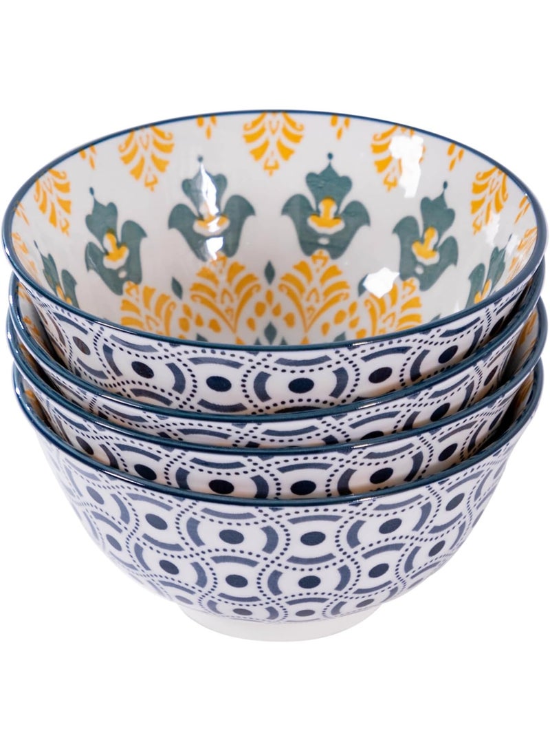 السرعوف الذهبية مجموعة من 4 أوعية سيراميك زهرية سوداء - نمط ديزي حديث مقاس 6.25 بوصة - ميكروويف وغسالة أطباق وآمن للفرن - مثالية للسلطات والمعكرونة والحساء - هدية أنيقة لمحبي المطبخ - Image 1