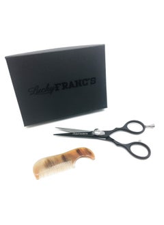 Lucky Franc's Beard Grooming Kit With Japanese Beard Scissors & Ox Horn Handmade Mini Beard Combs For Men. Mustache Trimming Kit With Mustache Hair Scissors And Comb For Men. Handmade Beard Care Kit  - Image 1