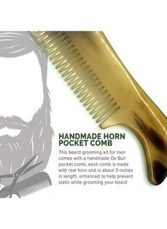 Lucky Franc's Beard Grooming Kit With Japanese Beard Scissors & Ox Horn Handmade Mini Beard Combs For Men. Mustache Trimming Kit With Mustache Hair Scissors And Comb For Men. Handmade Beard Care Kit  - Image 4