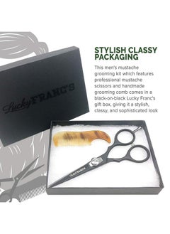 Lucky Franc's Beard Grooming Kit With Japanese Beard Scissors & Ox Horn Handmade Mini Beard Combs For Men. Mustache Trimming Kit With Mustache Hair Scissors And Comb For Men. Handmade Beard Care Kit  - Image 5