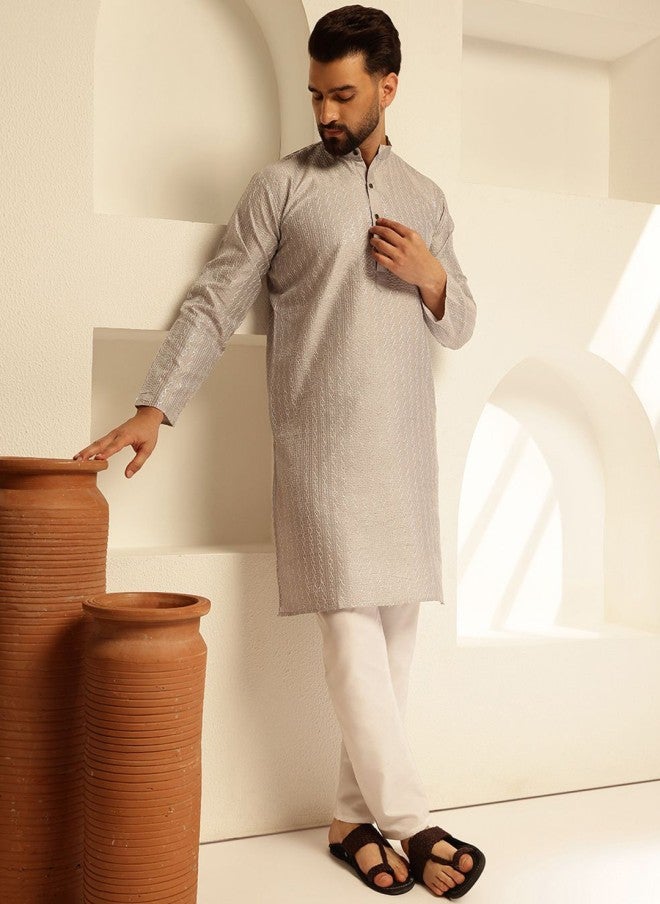 Sojanya Embroidered Silk Blend Kurta with Pyjamas for Men - Image 4