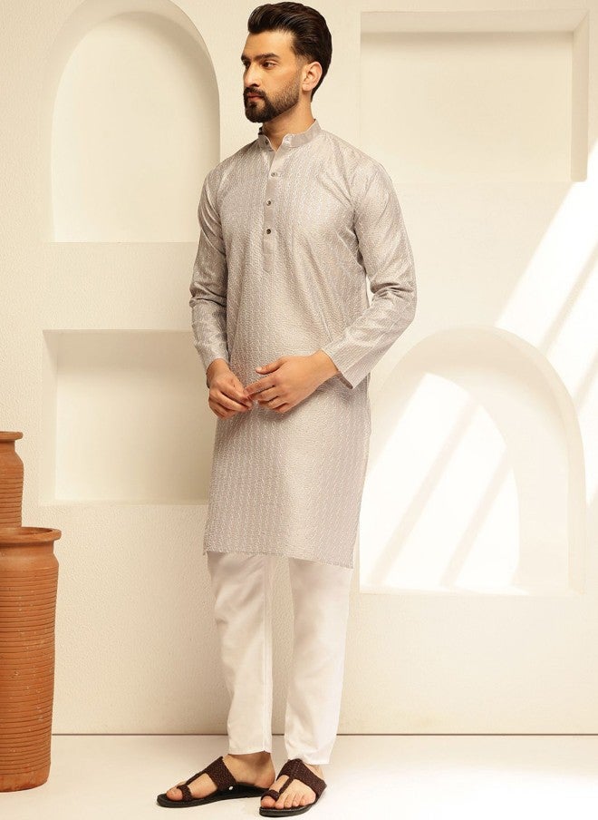 Sojanya Embroidered Silk Blend Kurta with Pyjamas for Men - Image 5