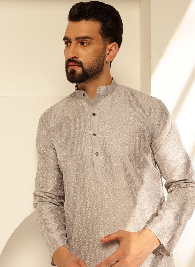 Sojanya Embroidered Silk Blend Kurta with Pyjamas for Men - Image 2