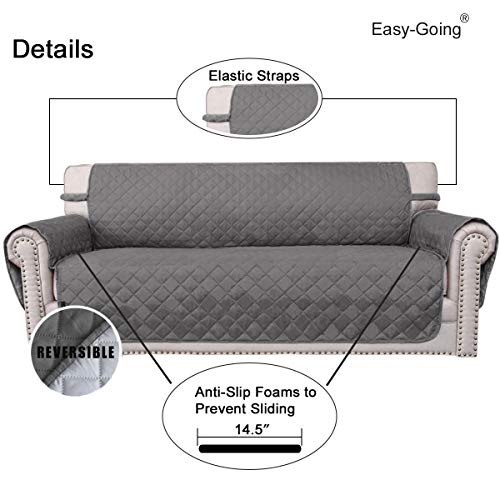 Easy-Going Reversible Loveseat Couch Cover for 2 Cushion Couch Sofa Cover for Dogs Water Resistant Furniture Protector with Foam Sticks Elastic Straps for Pet (Loveseat, Gray/Light Gray) - Image 3
