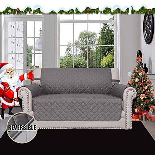 Easy-Going Reversible Loveseat Couch Cover for 2 Cushion Couch Sofa Cover for Dogs Water Resistant Furniture Protector with Foam Sticks Elastic Straps for Pet (Loveseat, Gray/Light Gray) - Image 2