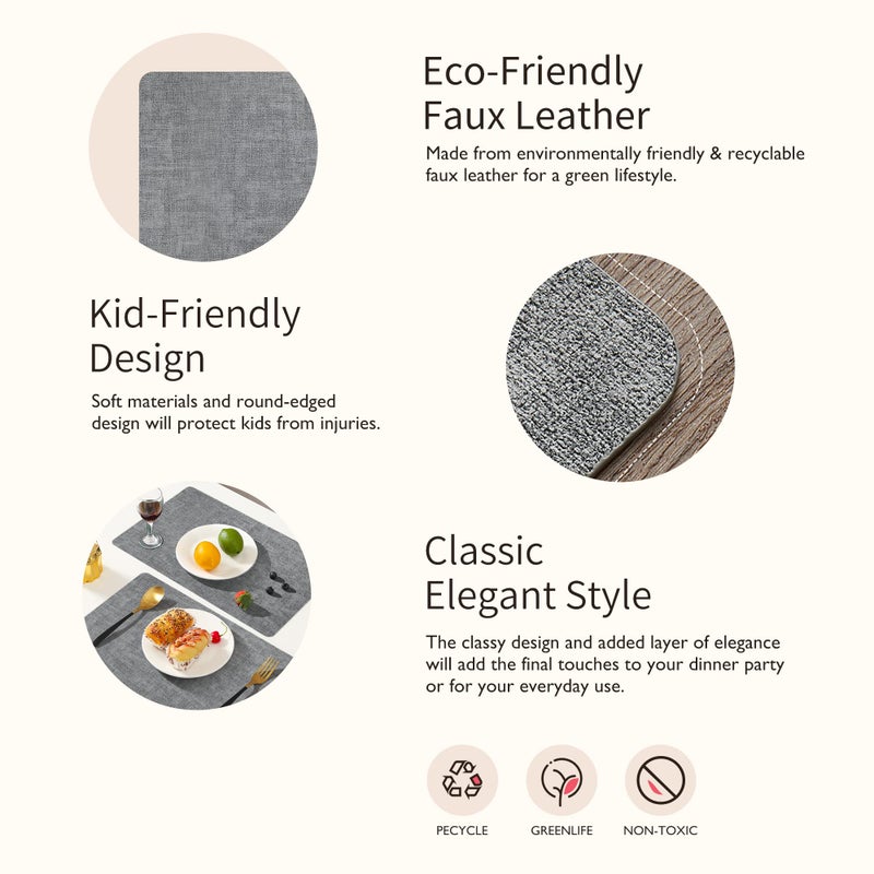 Maxpearl Faux Leather Placemats Set of 6 - Waterproof - Wipe Clean - Heat Resistant - Anti Slip Dining Table Place Mats, Suitable for Indoor & Outdoor Use, 17â€™â€™Ã—12â€™â€™, Grey - Image 3