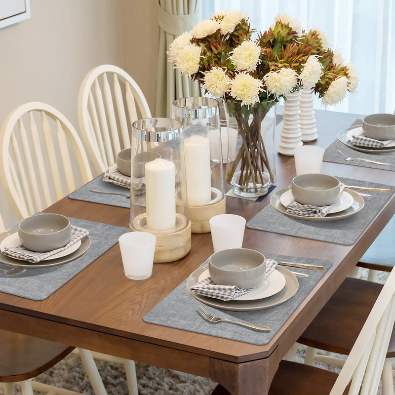 Maxpearl Faux Leather Placemats Set of 6 - Waterproof - Wipe Clean - Heat Resistant - Anti Slip Dining Table Place Mats, Suitable for Indoor & Outdoor Use, 17â€™â€™Ã—12â€™â€™, Grey - Image 2
