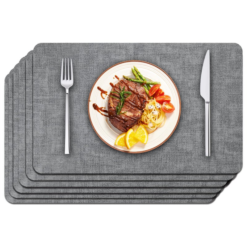 Maxpearl Faux Leather Placemats Set of 6 - Waterproof - Wipe Clean - Heat Resistant - Anti Slip Dining Table Place Mats, Suitable for Indoor & Outdoor Use, 17â€™â€™Ã—12â€™â€™, Grey - Image 1