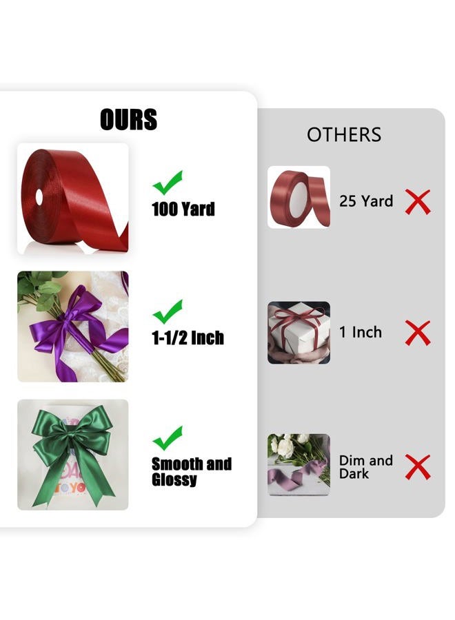 NESCCI 100 Yards Ribbon,1-1/2 Inch Wine Red Satin Ribbon,Single Face Satin Ribbons,Perfect for Gift Wrapping,Wedding Decoration,Handmade Bows, Wrapping Bouquet and More - Image 3