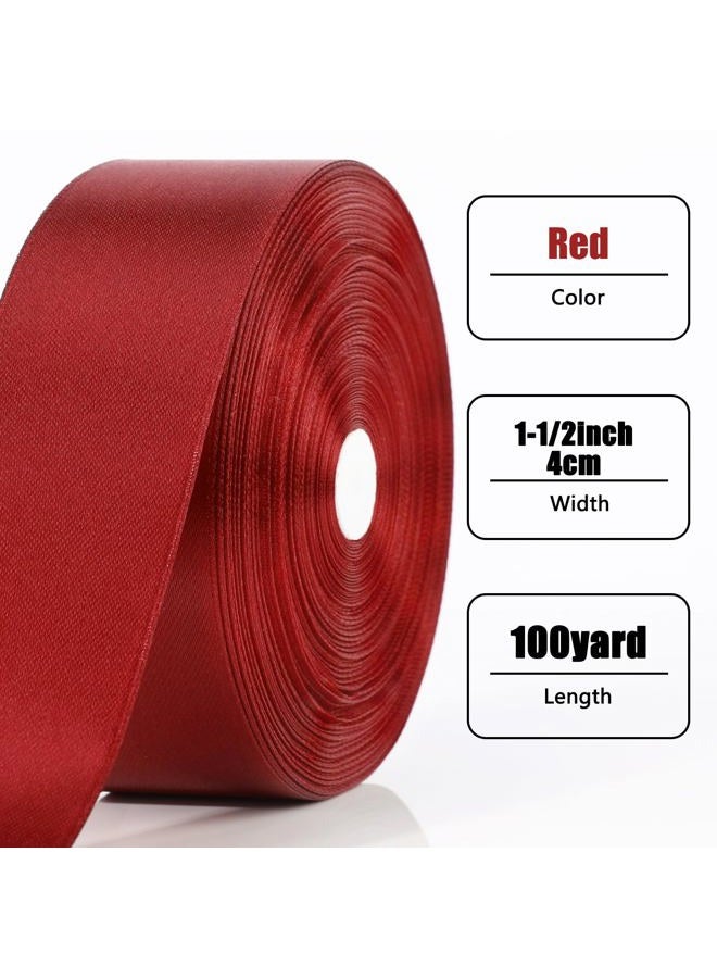 NESCCI 100 Yards Ribbon,1-1/2 Inch Wine Red Satin Ribbon,Single Face Satin Ribbons,Perfect for Gift Wrapping,Wedding Decoration,Handmade Bows, Wrapping Bouquet and More - Image 2