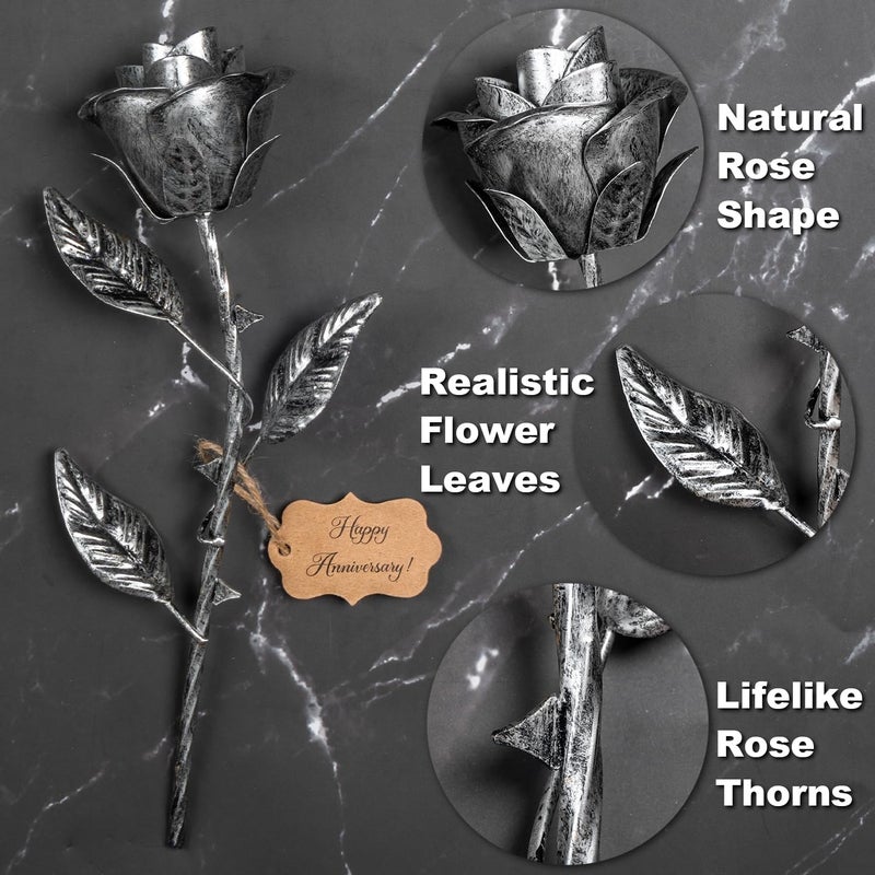 BESZONE Iron Rose Gifts for Her 6th Anniversary Metal Rose Everlasting 6 Year Wedding Anniversary Iron Gifts 11th 11 Year Steel Flower for Wife Husband Him Couples, Handcrafted Love Stained Artwork - Image 5