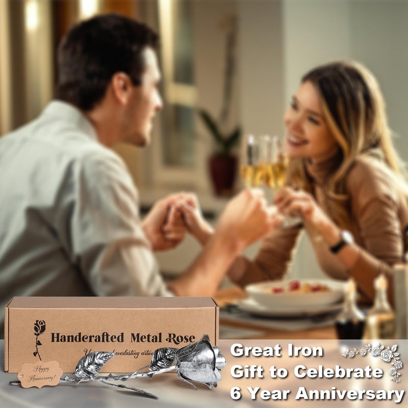 BESZONE Iron Rose Gifts for Her 6th Anniversary Metal Rose Everlasting 6 Year Wedding Anniversary Iron Gifts 11th 11 Year Steel Flower for Wife Husband Him Couples, Handcrafted Love Stained Artwork - Image 4