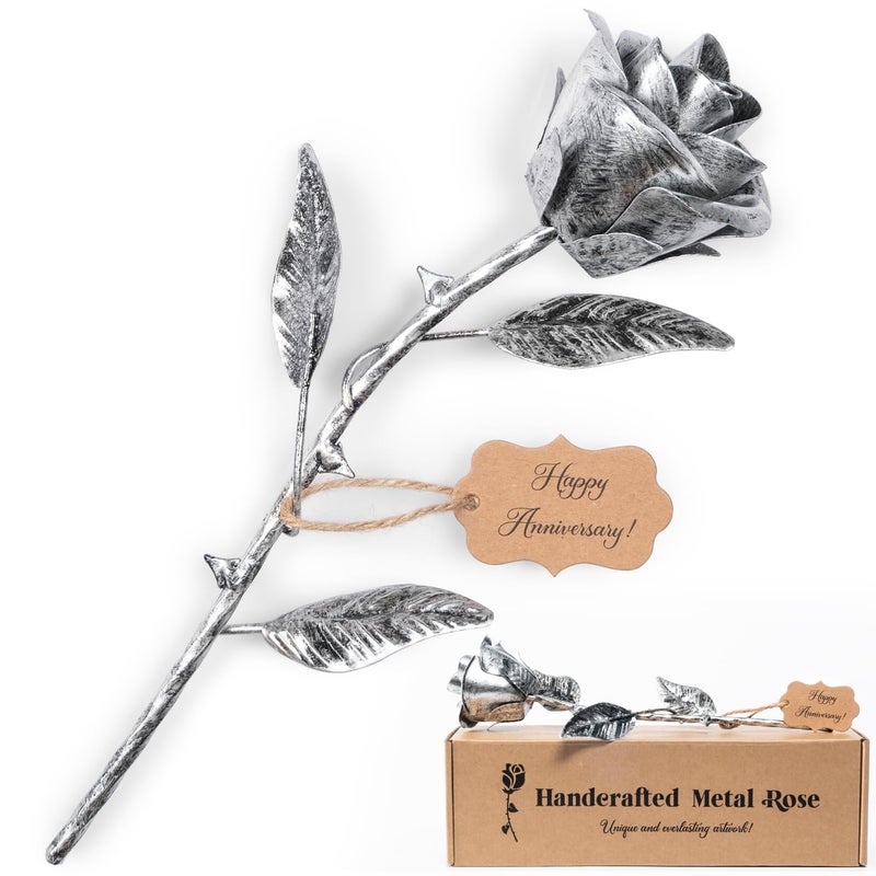 BESZONE Iron Rose Gifts for Her 6th Anniversary Metal Rose Everlasting 6 Year Wedding Anniversary Iron Gifts 11th 11 Year Steel Flower for Wife Husband Him Couples, Handcrafted Love Stained Artwork - Image 1