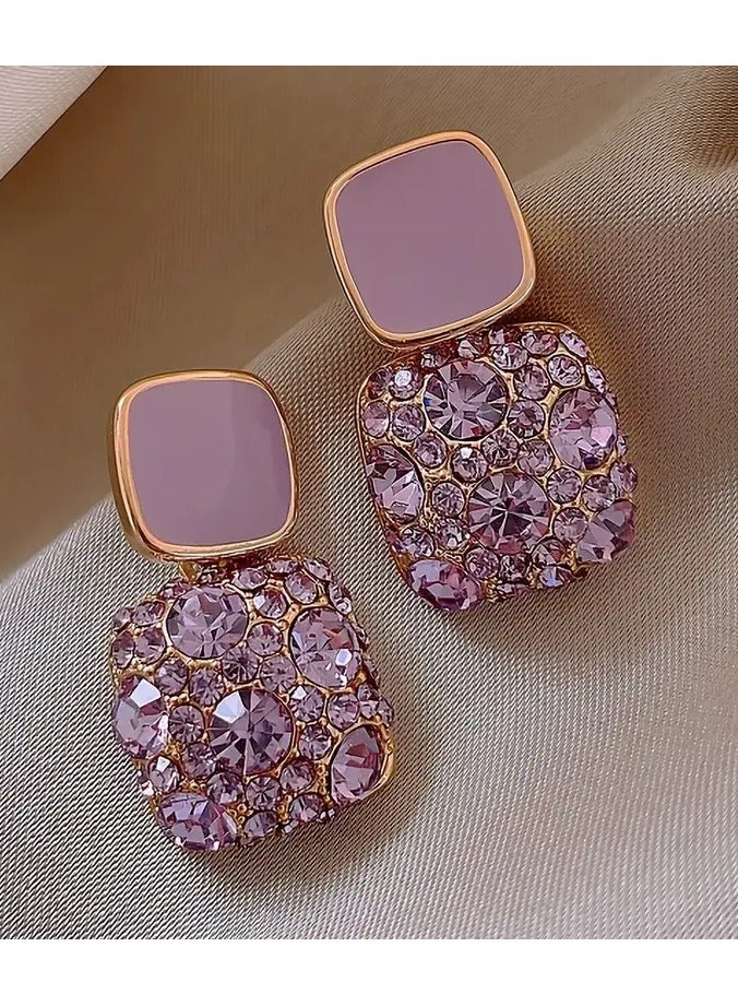 Goolsky Square Shape Full Shiny Rhinestone Decor Dangle Earrings – Luxury Elegant Style Alloy Jewelry, Banquet Party Ear Ornaments, Sparkling Statement - Image 4