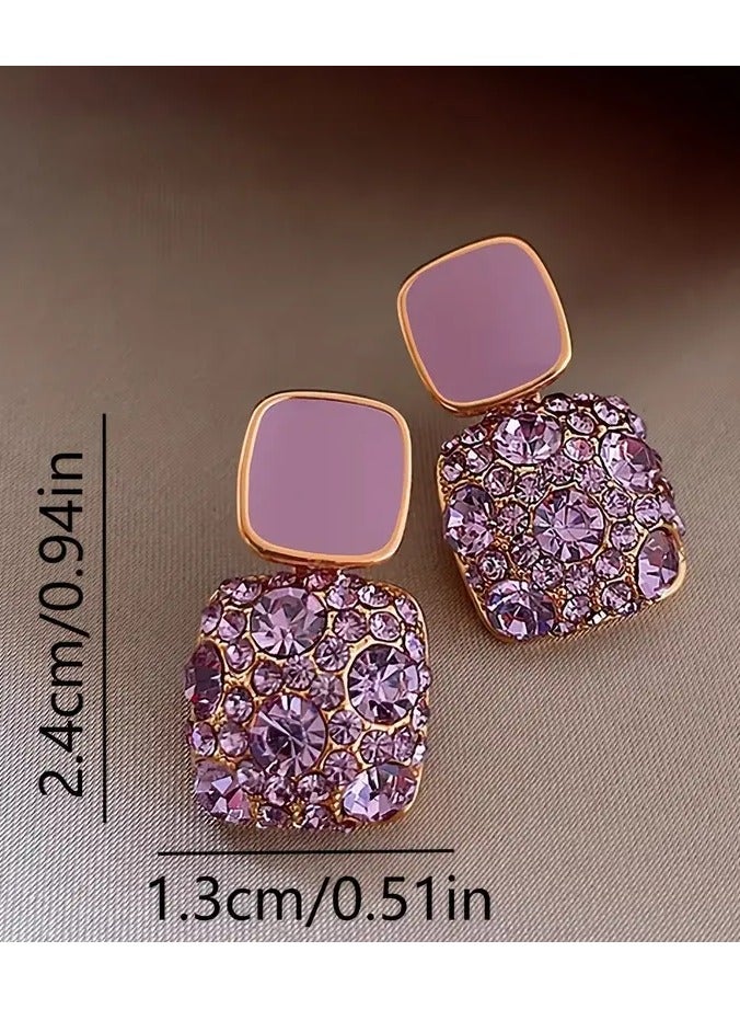 Goolsky Square Shape Full Shiny Rhinestone Decor Dangle Earrings – Luxury Elegant Style Alloy Jewelry, Banquet Party Ear Ornaments, Sparkling Statement - Image 5