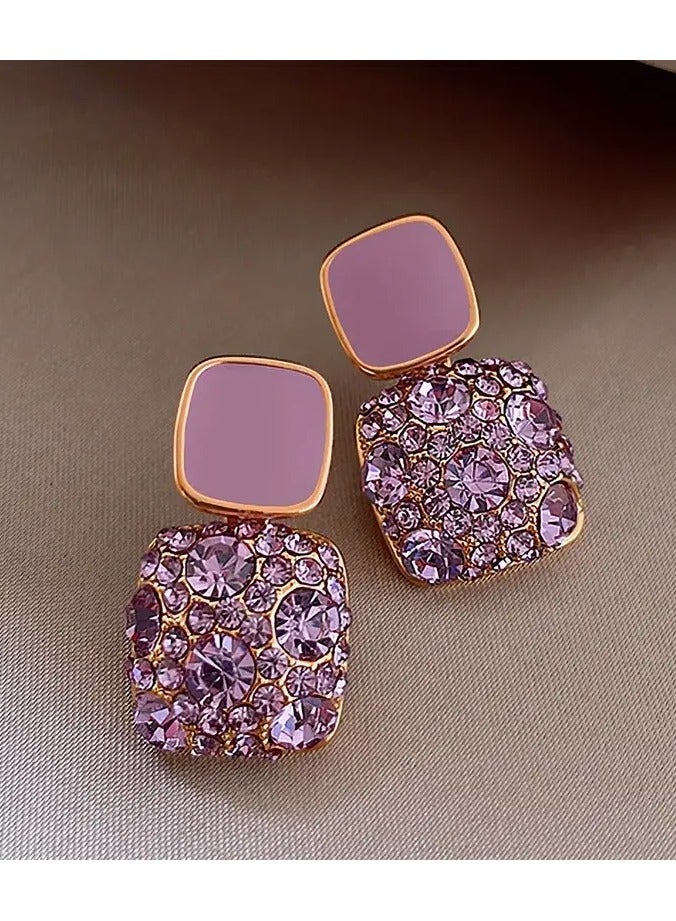 Goolsky Square Shape Full Shiny Rhinestone Decor Dangle Earrings – Luxury Elegant Style Alloy Jewelry, Banquet Party Ear Ornaments, Sparkling Statement - Image 1