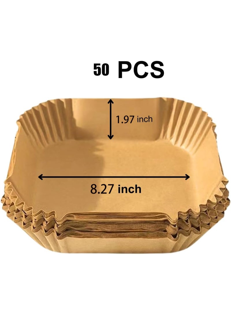 هومستر 50 بطانة مقلاة هواء مربعة مزودة بحافة مرفوعة وورق قطع الخبز للبيتزا والخبز والطهي بالبخار ومضادة للماء والزيت ورقائق درجة الطعام لقلاية الهواء ووحدة الطهي بالبخار والميكروويف وغيرها (21 × 11 × 5 سم) - Image 1