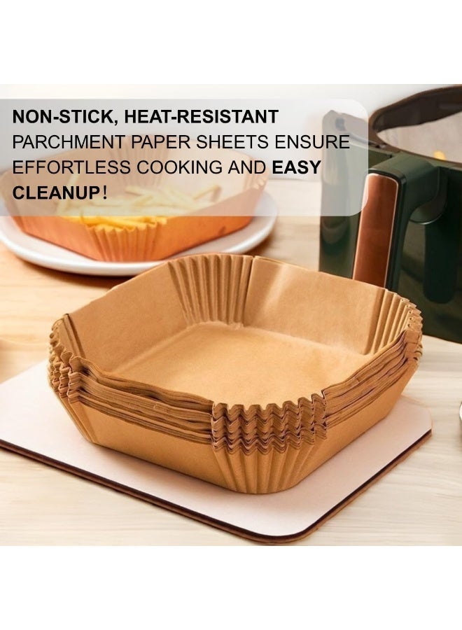 HOMESTAR 50 PCS Square Air Fryer Liners With Raised Rims, Parchment Paper For Pizza, Baking & Steaming, Oil-proof Water-proof, Food Grade Parchment for AirFryer, Steamer, Microwave Etc ,8inch - Image 3