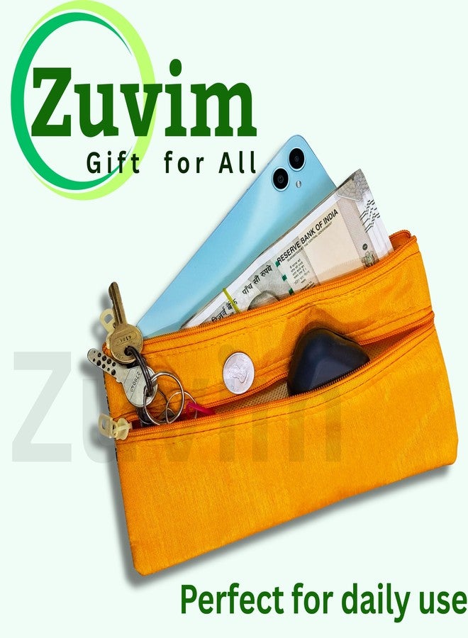 Zuvim حقائب زوفيم من الجوت للنساء، هدية تذكارية، جيب مزدوج، حقيبة بسحاب للنساء، محفظة متعددة الأغراض، مطبوعات متعددة الألوان، هدية تذكارية لحفلات الحناء والكومكوم والزفاف ومهرجان نافراتري (عبوة من 24 حقيبة) - Image 5