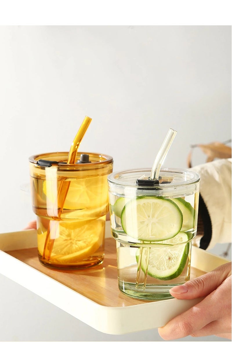 400ml Glass Mug with Straw and Lid, Mug with Leather Sleeve, Glass Coffee Mug with Straw and Spout for Direct Oral Drinking for Dual Use, Essential Travel Bottle, 400ml Glass Coffee Mug with Lid and Straw for Iced Tea, Smoothies, Cocktails, Heat Resistant with Non-Slip Leather Sleeve, 1 Pack... - Image 2