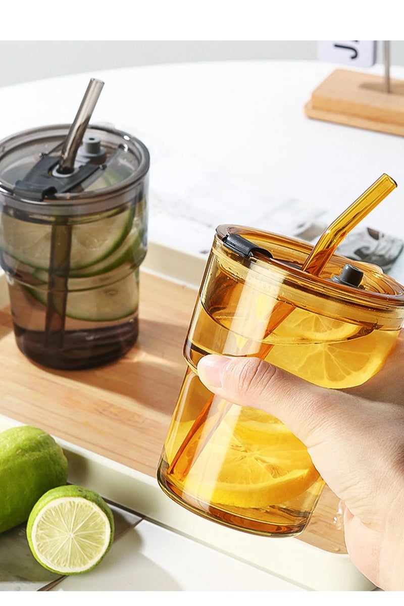 400ml Glass Mug with Straw and Lid, Mug with Leather Sleeve, Glass Coffee Mug with Straw and Spout for Direct Oral Drinking for Dual Use, Essential Travel Bottle, 400ml Glass Coffee Mug with Lid and Straw for Iced Tea, Smoothies, Cocktails, Heat Resistant with Non-Slip Leather Sleeve, 1 Pack... - Image 3