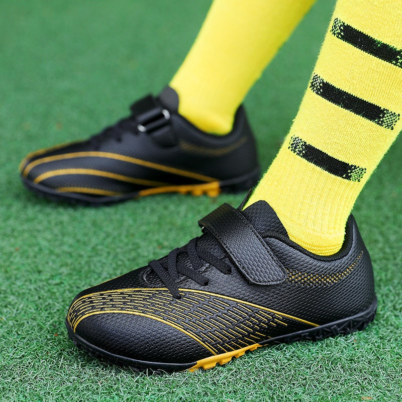 Kids Velcro Soccer Cleats Grass Training Broken nail Black 