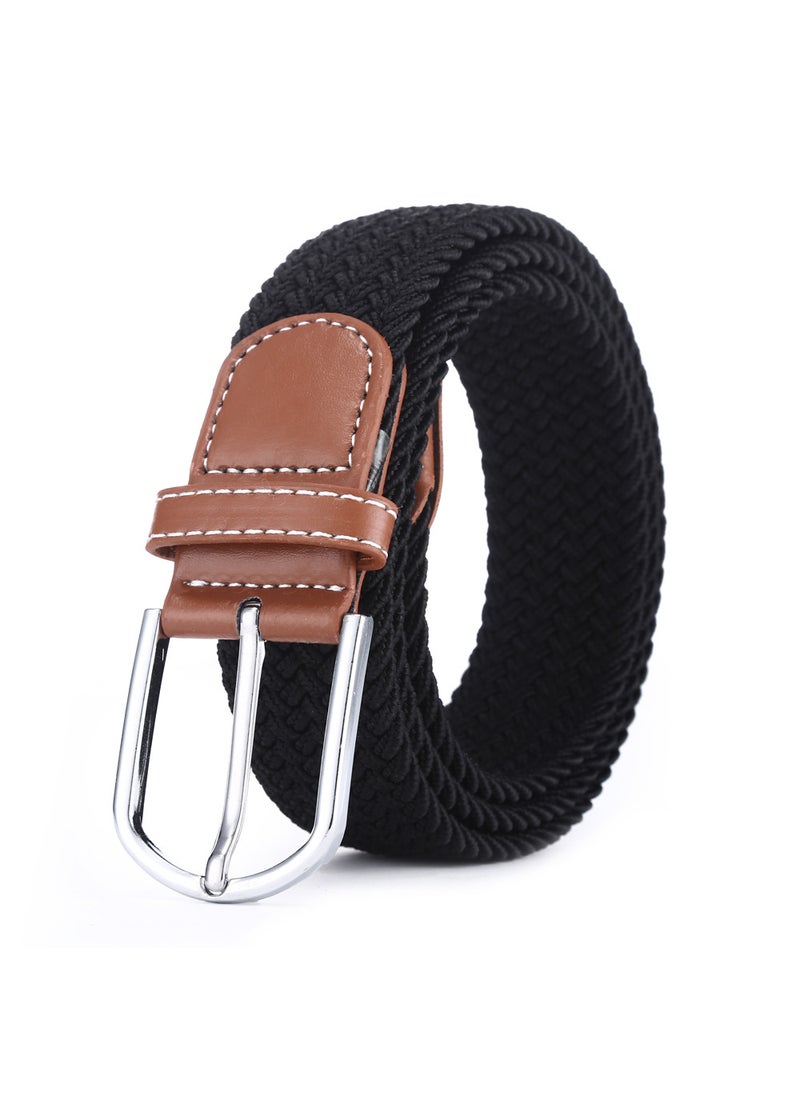 Generic - Casual Canvas Waist Belt Student Youth Men Women Style Weaving No Need To Punch Elastic Leather Belt Outdoor Alloy Buckle Black - Image 1