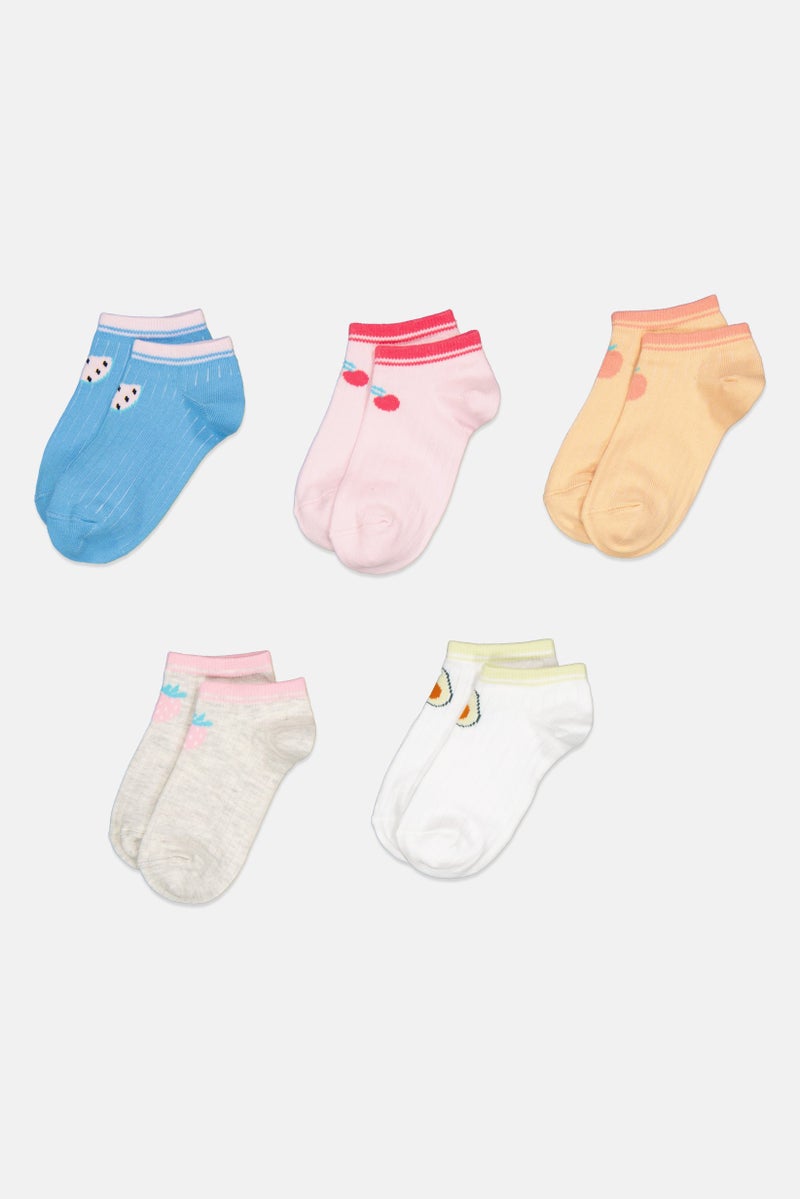 bebe Kids Girl 5 Pairs Graphic Print Ankle Socks, Multicolor - Image 2